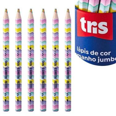 Imagem de 06 Un. Lápis De Cor Jumbo Rainbow Mina Colorida Pastel Tris