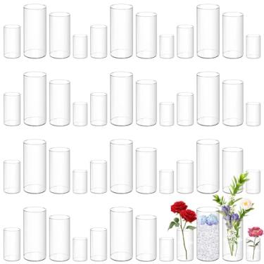 Imagem de Vasos cilíndricos de acrílico, 48 peças, 10, 6, 8, 25 cm de altura, vasos de flores de acrílico transparente, castiçais flutuantes, vasos de plástico cilíndricos para mesa de centro de mesa,