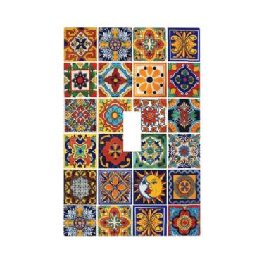 Imagem de Yamxbfa Telha mexicana Talavera Boho Colorida Floral Marroquino Cerâmica Única Interruptor de Interruptor de Luz Decorativa 1 Gang Placa de Parede Dispositivo Elétrico Placa Frontal Dimmer para