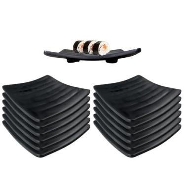 Imagem de 12 Pratos Oriental 14cm Quadrado Melamina Preto Japones - Best