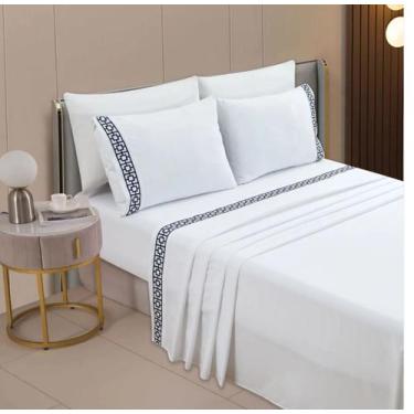 Imagem de Jogo de Cama Lençol Platinum Bordado Casal Padrão 4 Peças Rozac 200 Fi