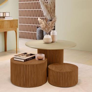 Imagem de Kit 3 Mesas Decorativas Lua em Madeira Maciça - Imbuia Mel - LINHA ALT