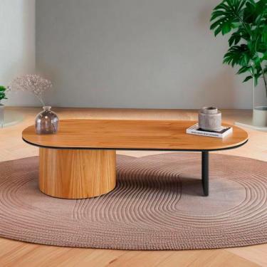 Imagem de Mesa de Centro Ipê em Madeira Maciça Mel Metal Preto - LINHA ALTA