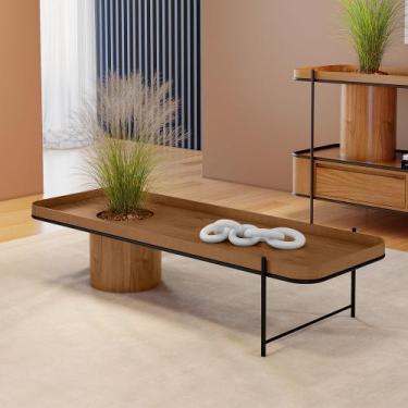 Imagem de Mesa de Centro Cachepot em Madeira Maciça Imbuia Mel Estrutura Metálic