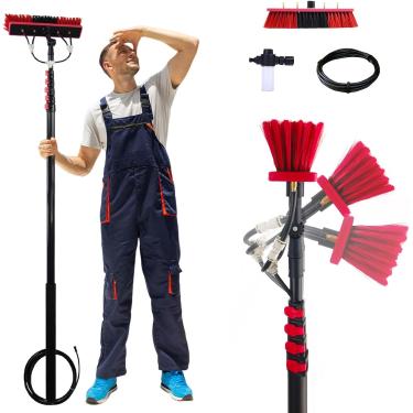 Imagem de Escova de limpeza telescópica de até 6 m, alimentada a água, dispensador de sabão, painéis solares de limpeza, kit de limpeza de janela com rodo, caminhões de lavagem, ônibus, carros, barcos