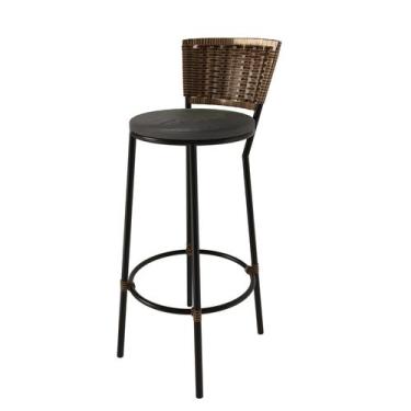 Imagem de Banqueta Alta Bistrô com Encosto Junco , Aço Carbono, Assento Estofado