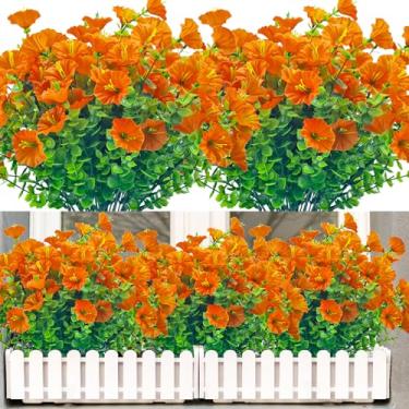 Imagem de NOV FIRE Flores artificiais ao ar livre resistentes aos raios UV – 20 pacotes de flores falsas ao ar livre plantas de plástico falso realistas perfeitas para decoração externa interna (laranja