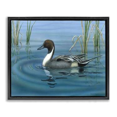 Imagem de Stupell Industries Tela emoldurada Pintail Loon in Pond Black Floater Design de arte de parede por Valerie Rogers, 78 x 63 cm