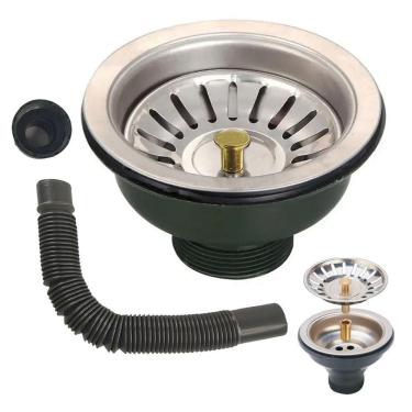 Imagem de Ralo Valvula Dreno De Pia 10x10 Filtro Sifao Tubo De Escoamento Cesto Cozinha Lavanderia Lavabo Casa Apartamento