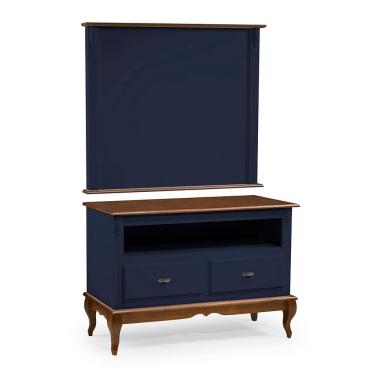 Imagem de Rack com Painel para Sala 120cm Pés Luis XV 2 Gavetas e Nicho Linz Móveis - Azul Petróleo/Imbuia Glazer