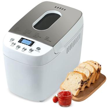 Imagem de Panificadora Automática 15 em 1 até 1,5 kg com Tela LCD e Temporizador de 15H, Branca, 110v, PATIOER BM8906, Branco