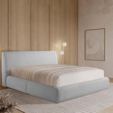 Imagem de Cama com Cabeceira Pagani Queen Base no Chão Bouclê Cinza G92 - Gran B