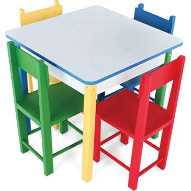 Imagem de Mesa Infantil de Madeira Colorida Com 4 Cadeira Para Criança Carlu Brinquedos