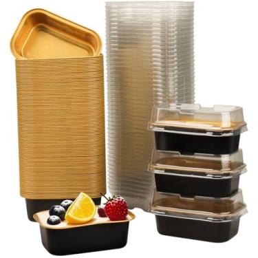 Imagem de ANQIA Pacote com 50 formas de bolo de 170 g com tampas de folha de alumínio para assar, copos descartáveis de cupcake, creme brulee, muffin, cupcake, mini recipientes de cheesecake para festa de