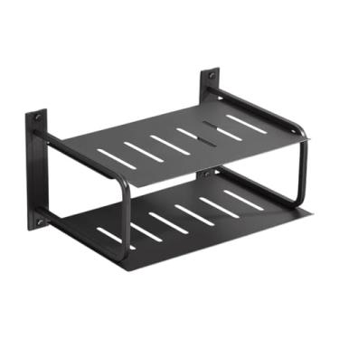 Imagem de YWJLQH 2 Camadas prateleira de projetor Montada com o roteador prateleira forte caixa de armazenamento de organizador doméstico para o jogador da sala de, Preto