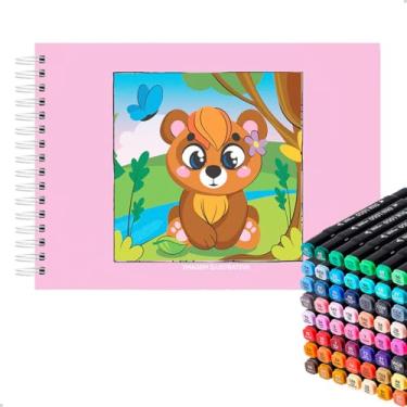 Imagem de Livro De Desenhos Divertidos Colorir + Conjunto 60 Canetinhas (Lilas)