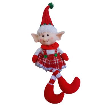 Imagem de Boneco Natalino Elfo Menina Decorativo 50cm Sentado Pernas Moles.