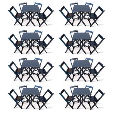 Imagem de Kit 8 Conjunto com Jogo de Mesa 70x70 com 4 Cadeiras Dobráveis - Preto