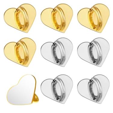 Imagem de 8 peças de anéis de metal com pingente de telefone com pegada de coração, suporte para dedo fofo, acessórios para celular, aderência de dedo para celular faça você mesmo, capa e tablet