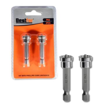 Imagem de Kit 2 Peças Bits Phillips Com Limitador Ponta PH2 x 50m Para Parafusar