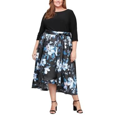 Imagem de S.L. Fashions Vestido feminino plus size floral manga 3/4 com bolsos, convidada de casamento, vestido de festa, Preto Multi, 48