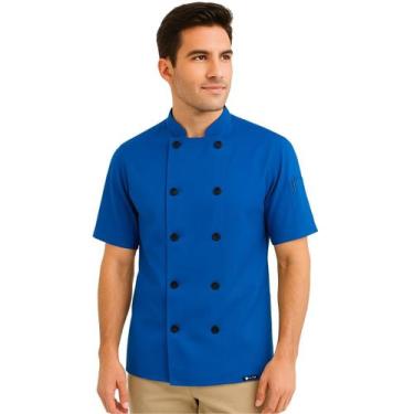 Imagem de Dólmã Unissex Para Chef Cozinha Restaurante Padaria Azul Royal Gambuza