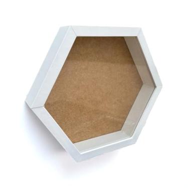 Imagem de Moldura Hexagonal Caixa Alta Com Vidro Expositora Folhas Secas Bordados Quadros Quilling Scrapbook - 1,5x4,5 Cor:Branco;