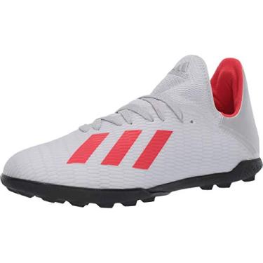 Imagem de adidas Tênis de futebol unissex infantil X 19,3 Turf, Prata metálico/vermelho de alta resolução, branco, 18