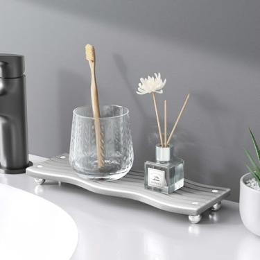 Imagem de Bandeja de pedra absorvente de água para pia, pedra de secagem de diatomita para balcão de cozinha e banheiro, bandeja decorativa de pés elevados, organizador de pia para detergente e suporte de