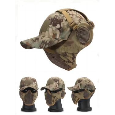 Imagem de Máscara De Malha Dobrável Tática + Com Boné De Beisebol Ajustável Com Proteção Auricular, Para Tiro De Paintball Cosplay Cs Game, acu, 42 * 16cm