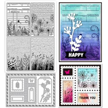 Imagem de GLOBLELAND Textura de folhas vintage, carimbos transparentes e cortes de metal, fundo de folhas de samambaia, estampa transparente, flores silvestres, dente-de-leão, matrizes de corte para fazer