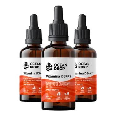Imagem de Kit 3 Vitamina D3 + K2 em Gotas Ocean Drop 30ml Sabor Menta