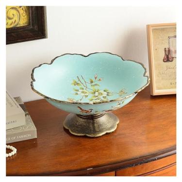 Imagem de cesta de frutas Bandeja de exibição de frutas em pé cerâmica casa doces lanche bandeja viva talheres placa pão recipiente comida lanche placa decoração decoração de cozinha(Blue)