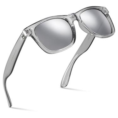 Imagem de Retro Rewind Óculos de sol espelhados coloridos neon anos 80 com armação translúcida para homens e mulheres, Cinza translúcido | Lente espelhada prateada, One size fits most