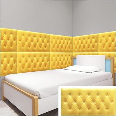Imagem de Painéis De Parede De Espuma Autoadesivos 3d, Decoração Revestida De Couro Anticolisão Papel De Parede Macio Para Parede Cabeceiras De Cama De Quarto De Crianças, Yellow, 6PCS