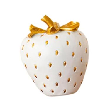 Imagem de Generic Decoração de escultura de fruta de morango Decoração de escultura Criativa Decorativa Presente Criativo Modelo de Fruta Estátua de Resina para Sala, Ouro Branco