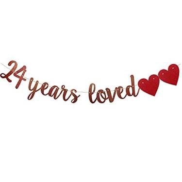 Imagem de 24 Years Loved Banner Rose Gold Paper Glitter Decorações de festa para decorações de aniversário de 24 anos 24º aniversário de casamento suprimentos de festa letras ouro rosa ZHAOFEIHN