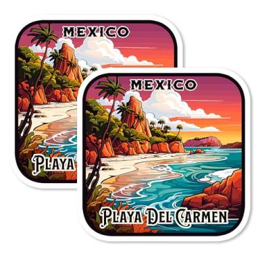 Imagem de Ímãs Playa del Carmen México 10 cm pacote com 2 – Ímãs de viagem decorativos de vinil forte para geladeira armário cozinha escritório – fofa divertida estética legal durável e lembrança de longa