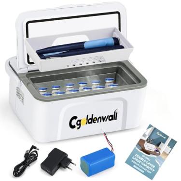 Imagem de CGOLDENWALL Caixa térmica portátil de insulina para canetas máx. de 12 canetas, 19 x 7,6 x 6,9 cm, capacidade interna de 0 a 17,8 °C, configuração com bateria de 5 V 13600 MAH, mini refrigerador de