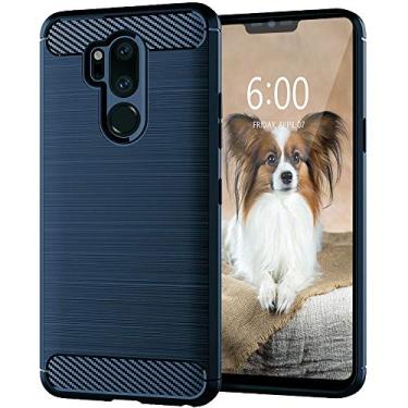 Imagem de KEEPCA Capa para celular LG G7 ThinQ, capa protetora de fibra de carbono para LG G7, fina, flexível e flexível, de silicone, antiarranhões, à prova de choque, para LG G7, azul escovado