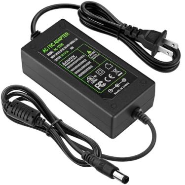 Imagem de TOBWOLF Adaptador de fonte de alimentação CC 12V 5A 50/60HZ, plugue dos EUA, cabo de alimentação de 4,6 pés, AC 100-240V para DC 12V 5A tomada de transformador de comutação 5,5 mm x 2,5 mm para tira de LED, luz, câmeras CCTV