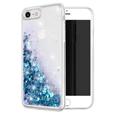 Imagem de WORLDMOM Capa para iPhone SE2, para iPhone 7/8, capa protetora de TPU (poliuretano termoplástico) com design de camada dupla, flutuante, líquido, flutuante, colorido, glitter, cachoeira, TPU para