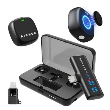 Imagem de AIRHUG Microfone Lavalier sem fio para iPhone/Android/PC, bateria 60H, 48 kHz 24 bits, plug-play Lightning/USB-C, 3 modos de gravação, cancelamento de ruído AI, microfone de lapela para Vlog, YouTube