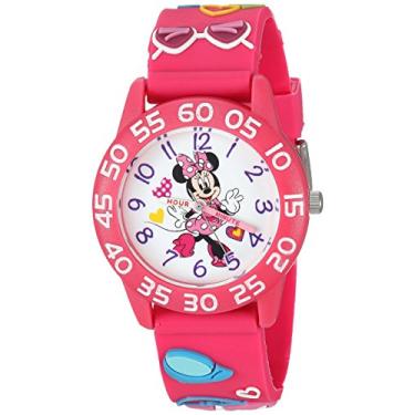 Imagem de DISNEY Relógio analógico de quartzo Minnie Mouse com pulseira de plástico, rosa, 16 (modelo: WDS000504)