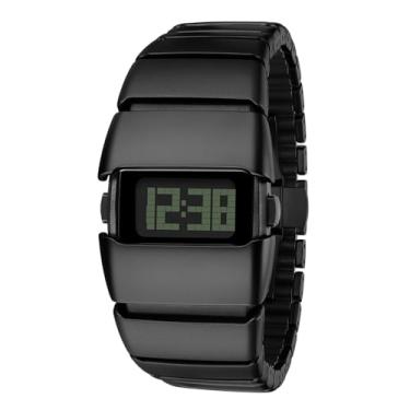 Imagem de BENLYDESIGN Relógio de pulso exclusivo de metal, relógios digitais masculinos de aço inoxidável, relógios Y2K para homens, à prova d'água 30 m, Preto