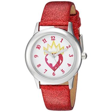 Imagem de DISNEY Girls Descendants Relógio analógico de quartzo de aço inoxidável com pulseira sintética de couro, vermelho, 16 (modelo: WDS000367)