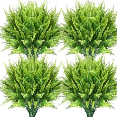 Imagem de Janinka 10 peças de plantas artificiais de samambaia de Boston caules falsos de samambaia de Boston resistentes a UV, plantas artificiais de plástico para ambientes externos, arbustos de plástico para