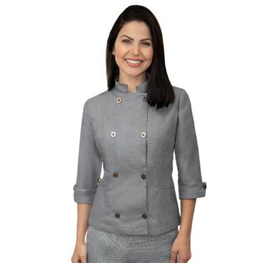 Imagem de Dólmã chef de cozinha feminina manga 3/4 Jeans - Demorgan Uniformes, P