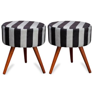 Imagem de Kit 2 Puff Cama Inbox Hamburgo Redondo com Pés em Madeira Maciça Tecido Suede