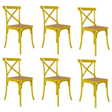 Imagem de Kit 6 Cadeiras Katrina X Amarela Assento Bege Asturias Aço - Cor: Amarelo